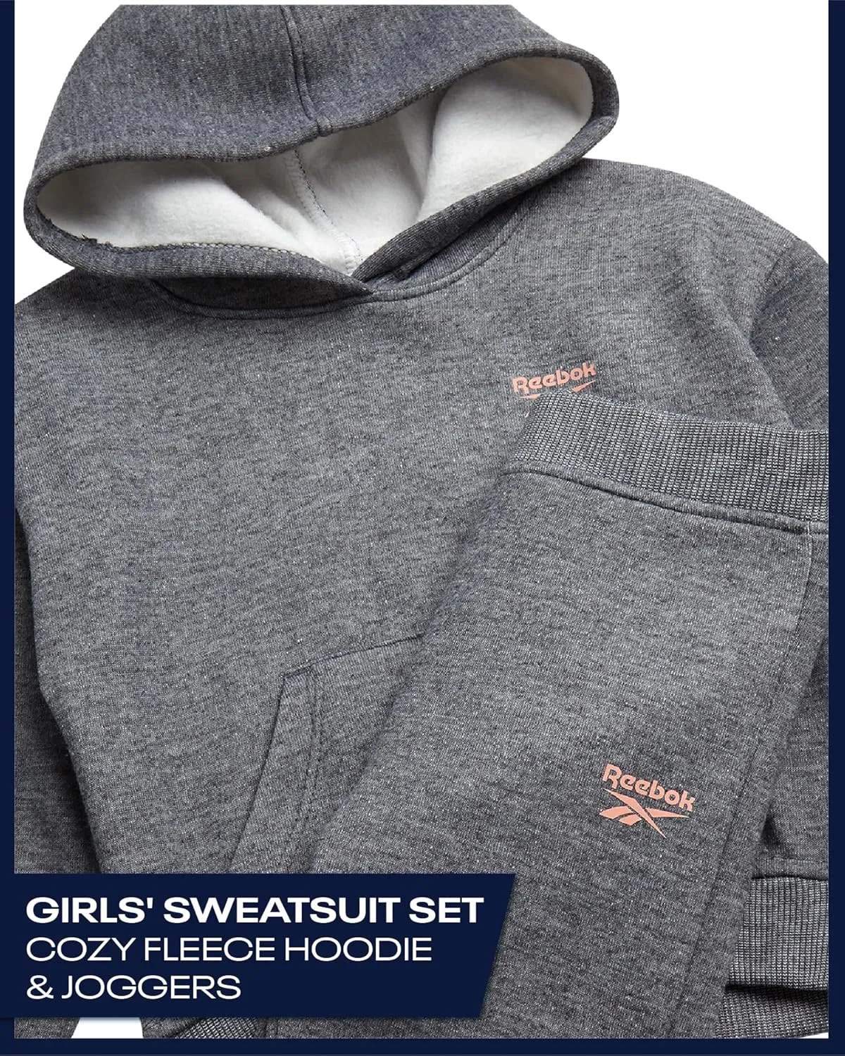 Reebok Toddler Girls' Sweatsuit Set - 2 Piece Fleece Sweatshirt and Jogger Sweatpants Set for Little Girls (Sizes: 2T-6X)