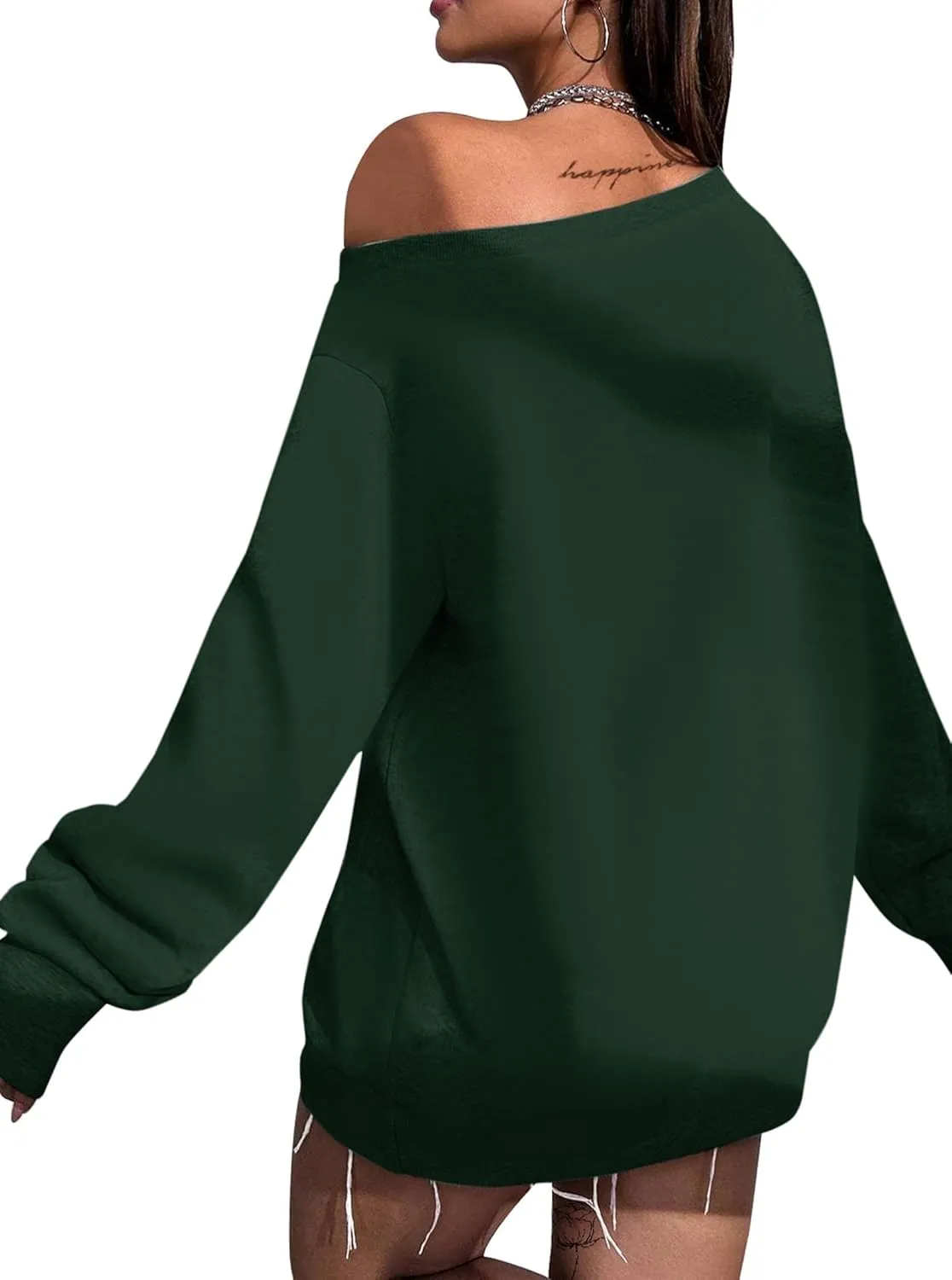 Remidoo Womens Off Shoulder Sweatshirt Drop Shoulder Oversized Long Sleeve Pullover Top