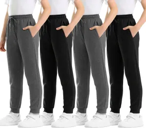 Rolimaka 4 Pcs Boys Sweatpants Soft Fleece Lined Youth Basic Athletic Jogger Pants with Pockets Trousers for Boys