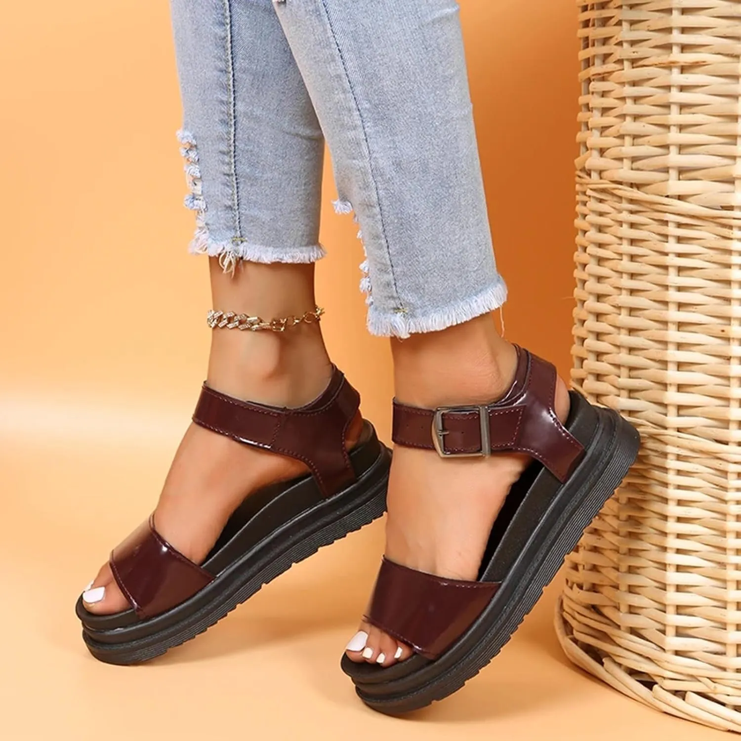 Sandals For Women Open Toes Teen Slippers For Girls Beach Sandal Platform Flats Adjustable Buckle Soft School Shoes