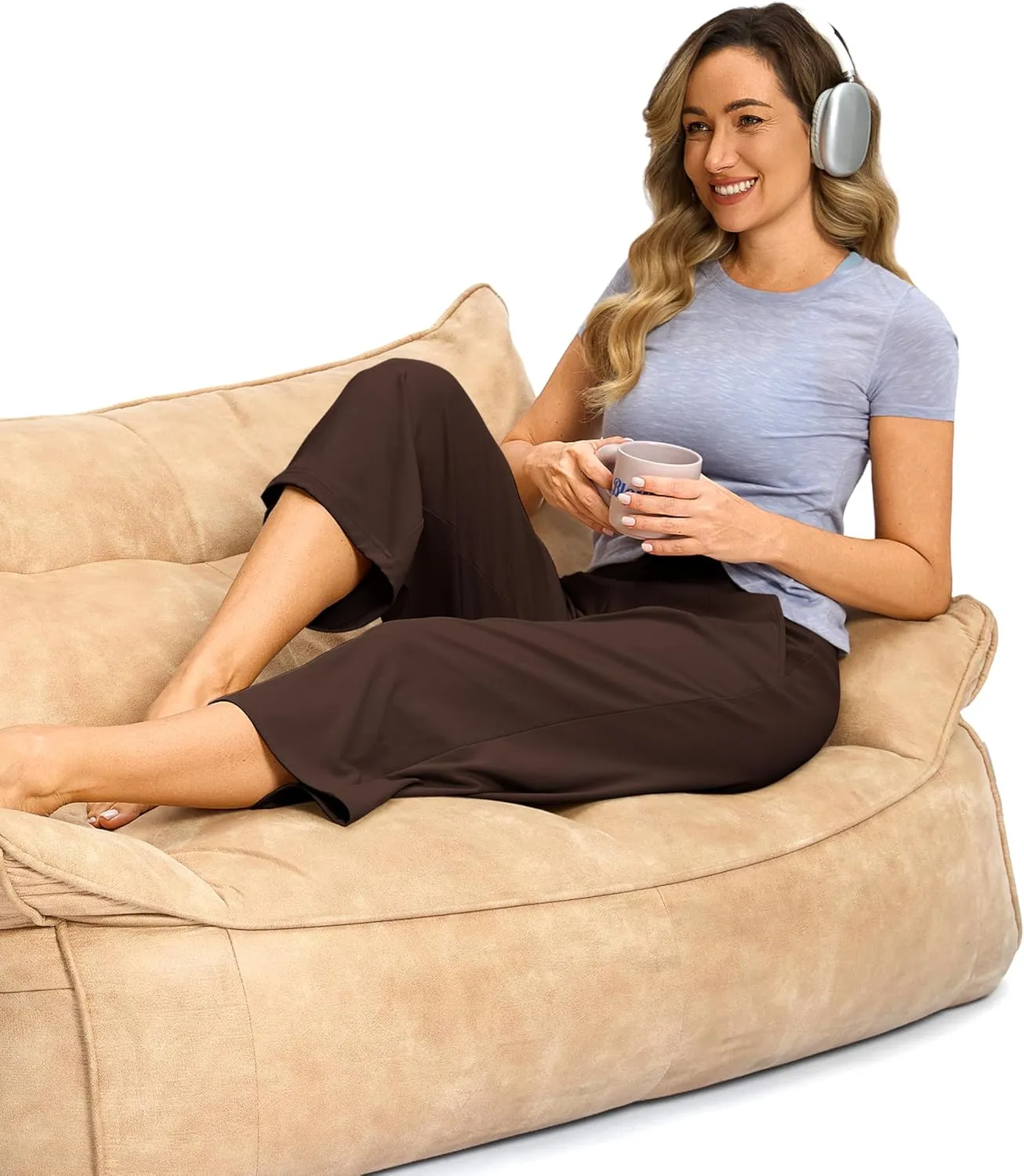 SANTINY Capri Pants for Women Wide Leg Yoga Casual Cropped Pants with Pockets Loose Tummy Control High Waist Capris