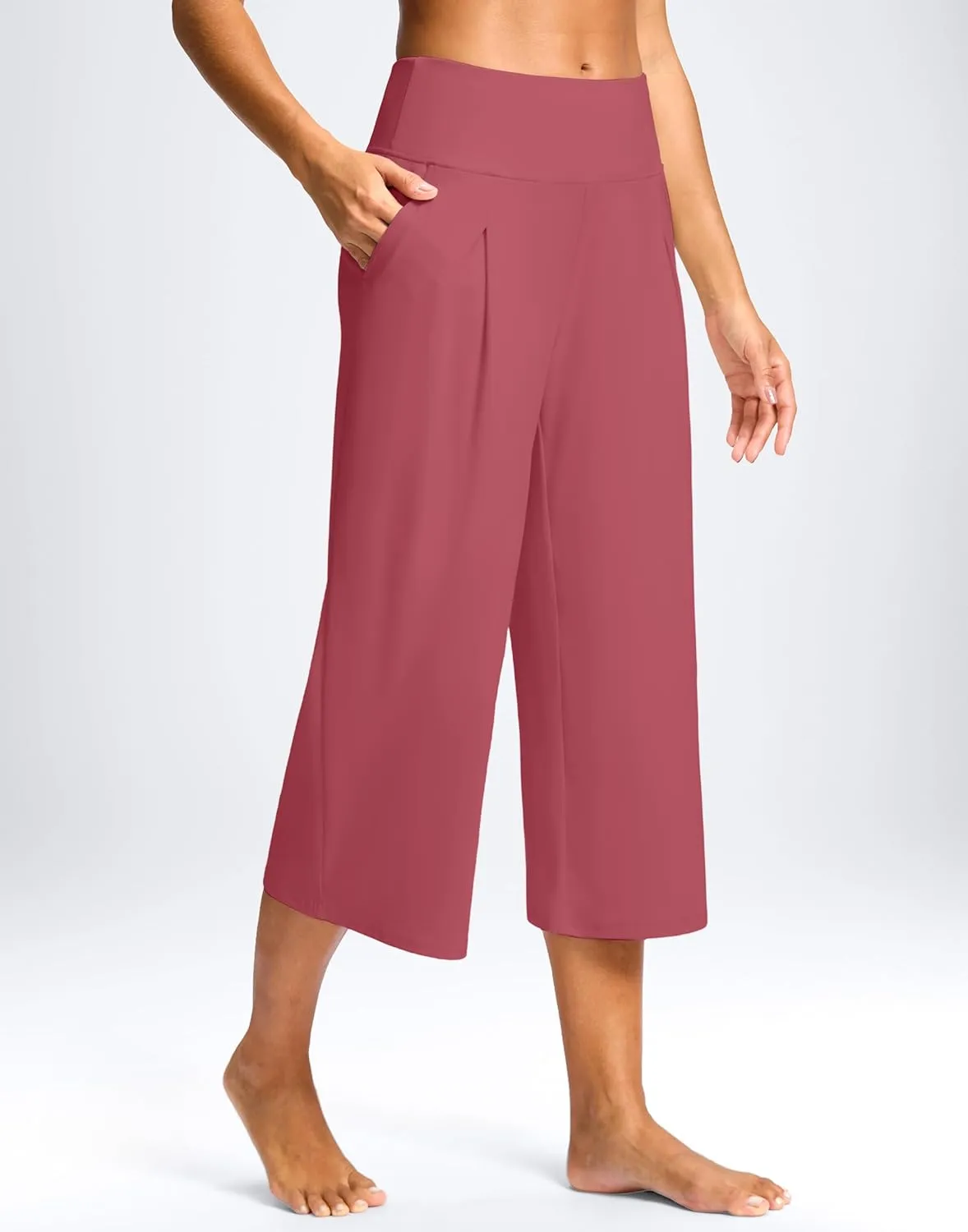 SANTINY Capri Pants for Women Wide Leg Yoga Casual Cropped Pants with Pockets Loose Tummy Control High Waist Capris