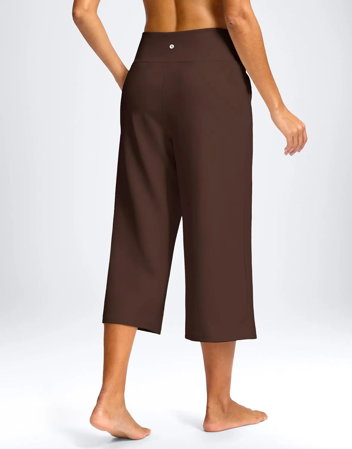 SANTINY Capri Pants for Women Wide Leg Yoga Casual Cropped Pants with Pockets Loose Tummy Control High Waist Capris
