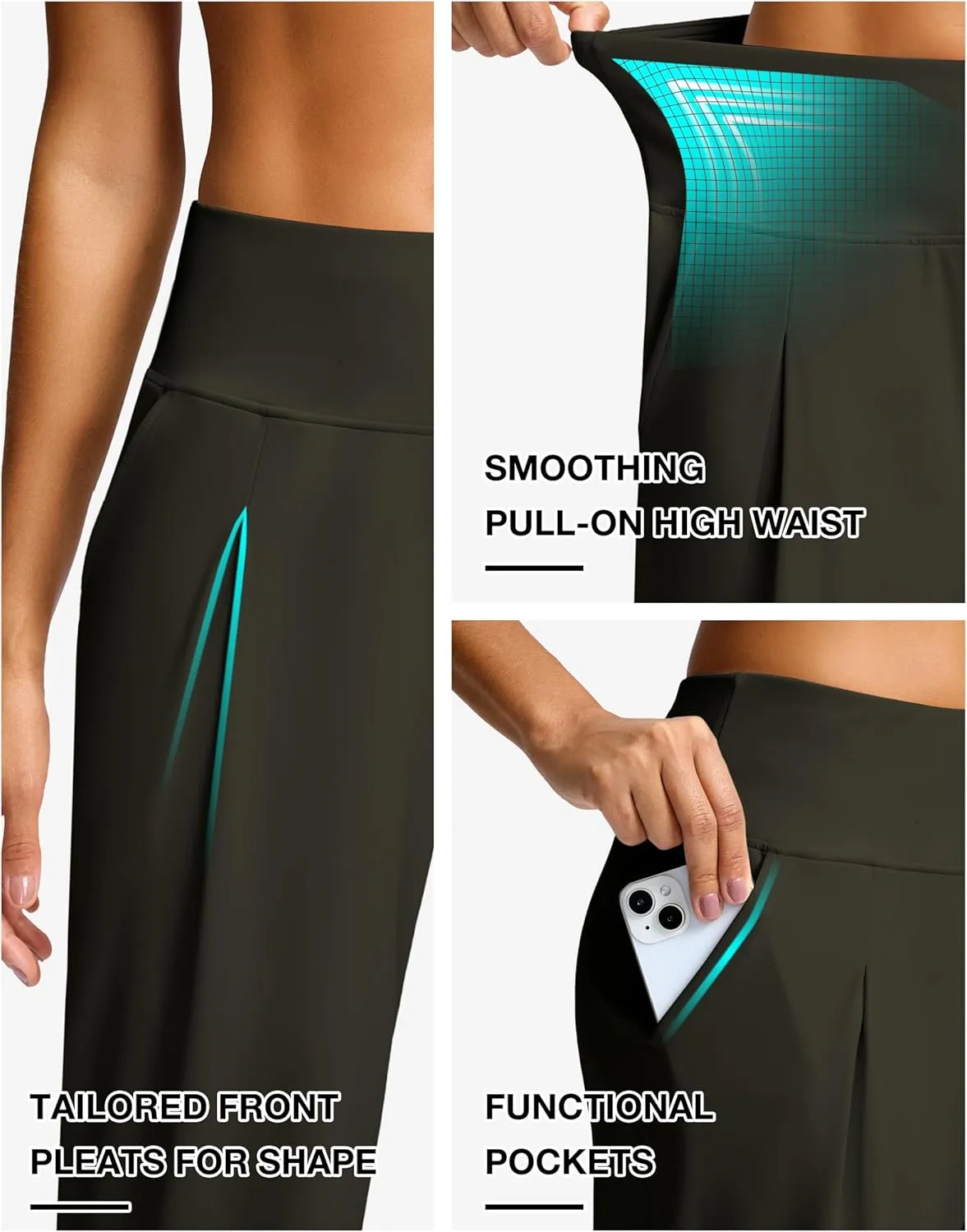 SANTINY Capri Pants for Women Wide Leg Yoga Casual Cropped Pants with Pockets Loose Tummy Control High Waist Capris