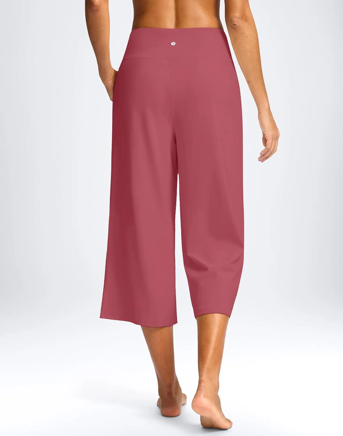 SANTINY Capri Pants for Women Wide Leg Yoga Casual Cropped Pants with Pockets Loose Tummy Control High Waist Capris