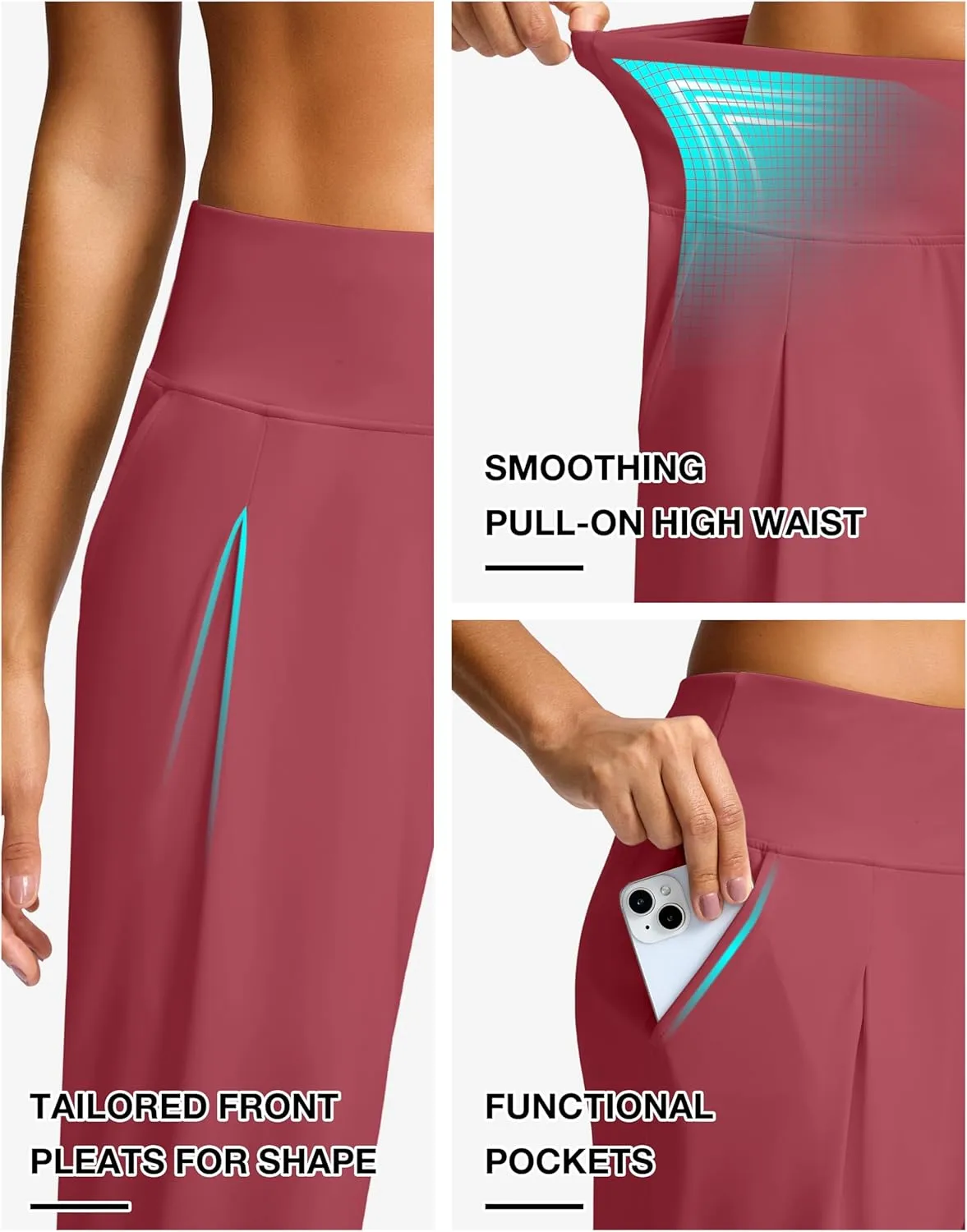 SANTINY Capri Pants for Women Wide Leg Yoga Casual Cropped Pants with Pockets Loose Tummy Control High Waist Capris