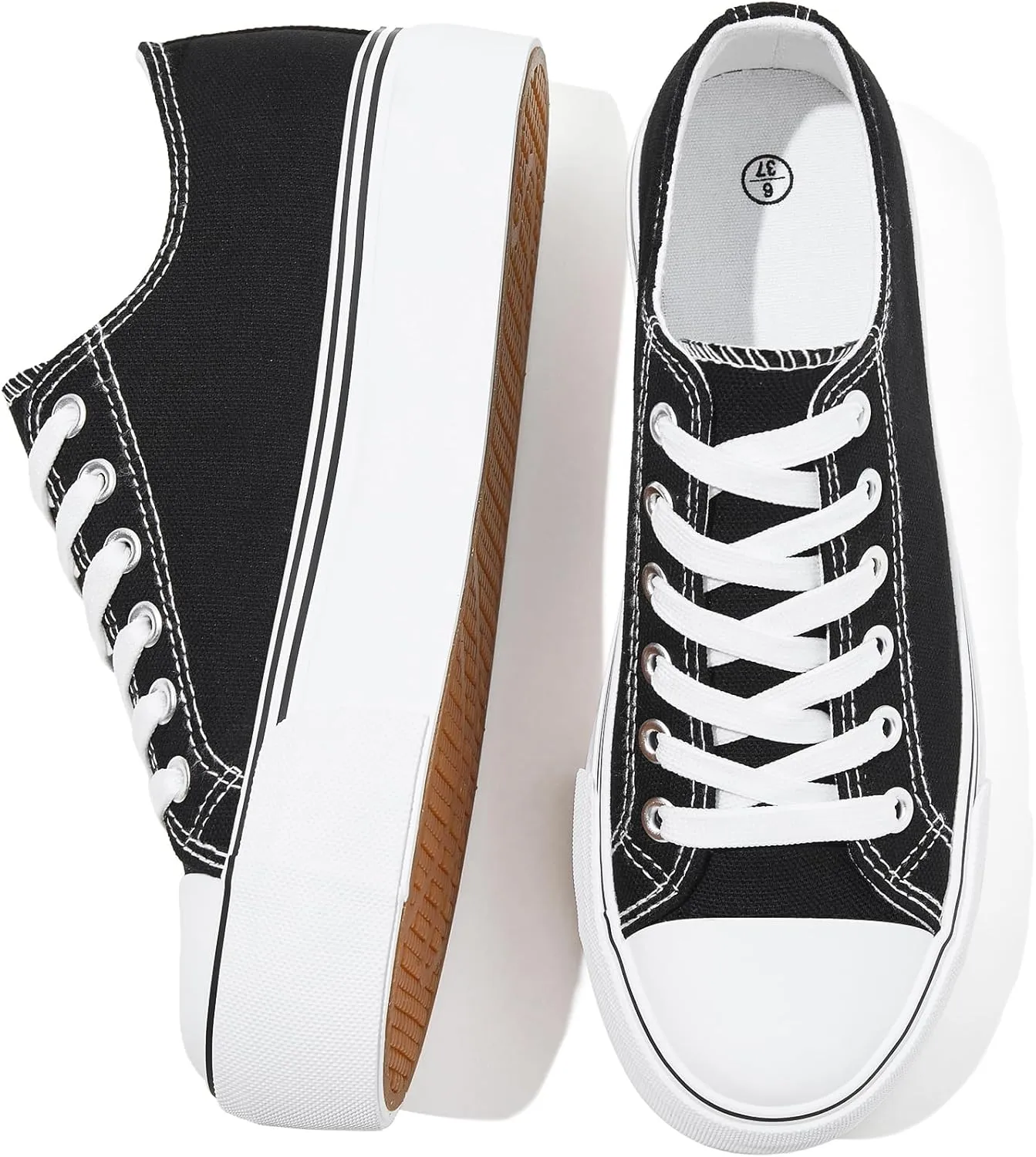 SERNIAL Womens White Platform Sneakers Low Top Platform Shoes Black Canvas Shoes for Women