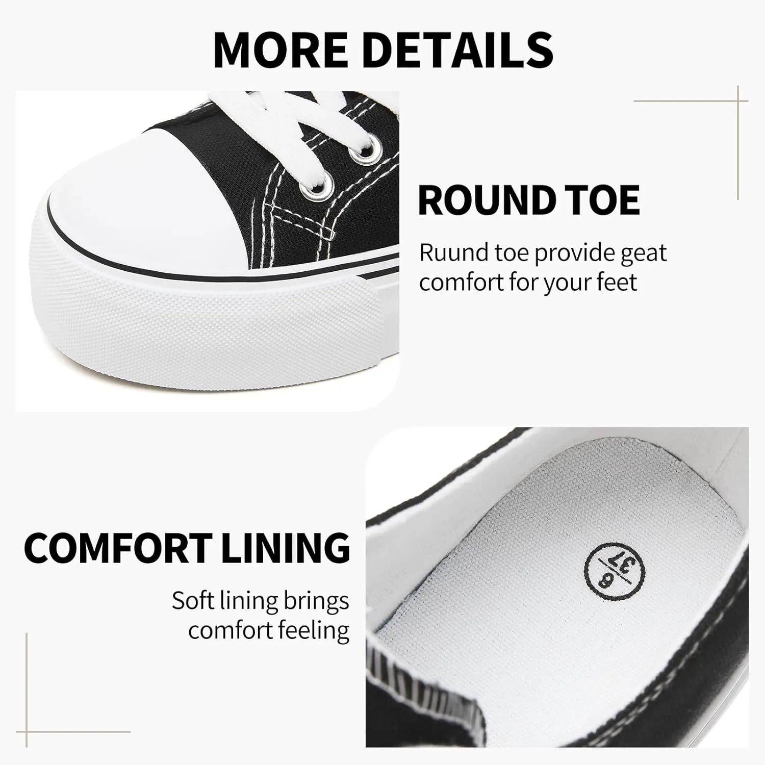 SERNIAL Womens White Platform Sneakers Low Top Platform Shoes Black Canvas Shoes for Women