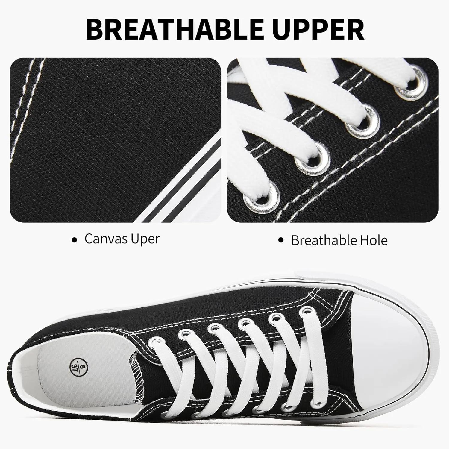 SERNIAL Womens White Platform Sneakers Low Top Platform Shoes Black Canvas Shoes for Women