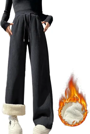 Sherpa Lined Fleece Sweatpants Women Baggy Wide Leg Lounge Pants Loose Stretchy Casual Pants