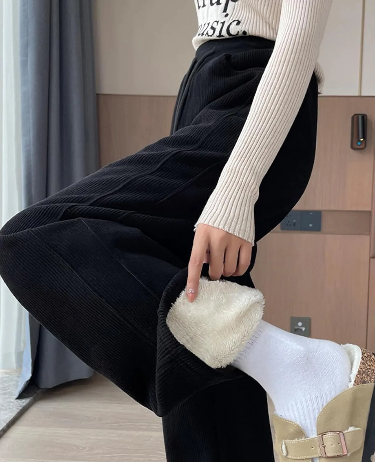 Sherpa Lined Fleece Sweatpants Women Baggy Wide Leg Lounge Pants Loose Stretchy Casual Pants