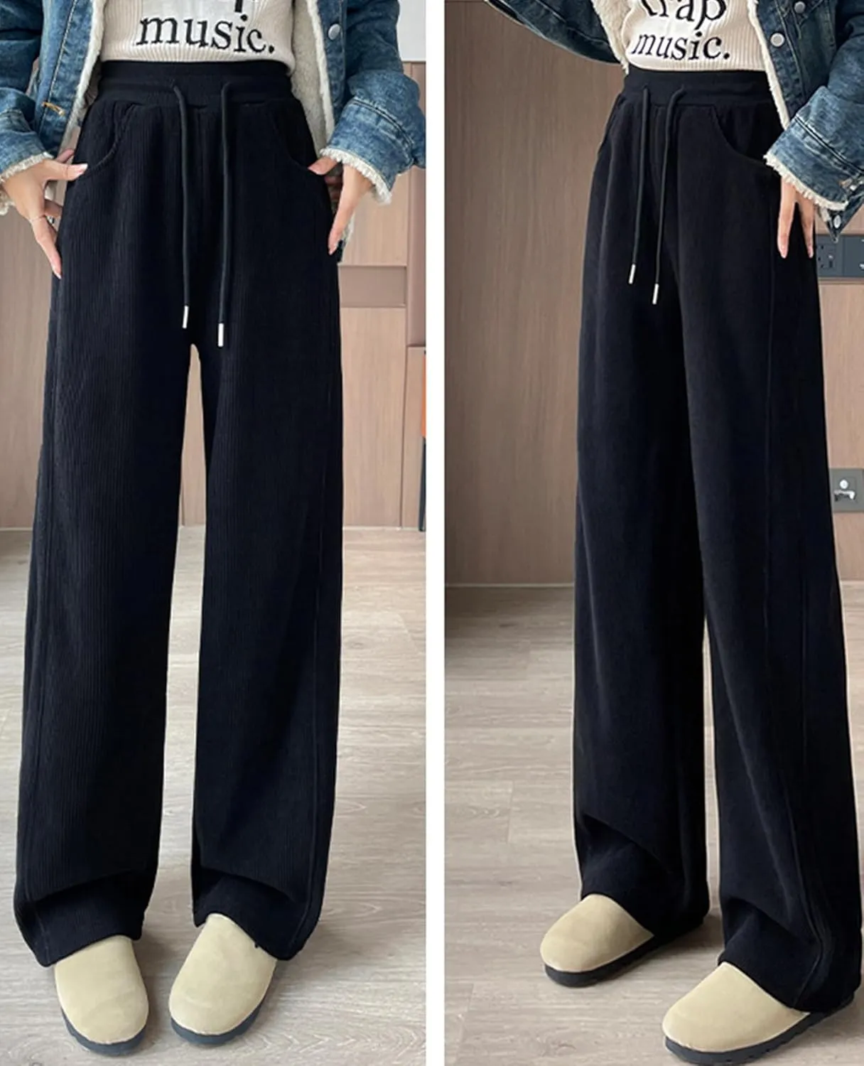 Sherpa Lined Fleece Sweatpants Women Baggy Wide Leg Lounge Pants Loose Stretchy Casual Pants
