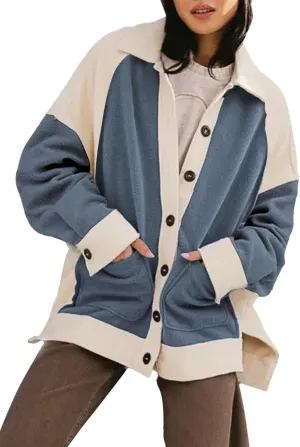 SHEWIN Womens Winter Fuzzy Fleece Jacket Casual Long Sleeve Button Down Sherpa Shacket Coats