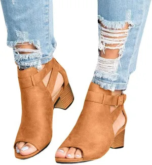 Shoes for Women Dressy, Women's Suede Peep Toe Ankle Booties Cut Out Stacked Block Heel Ankle Boots Drssy