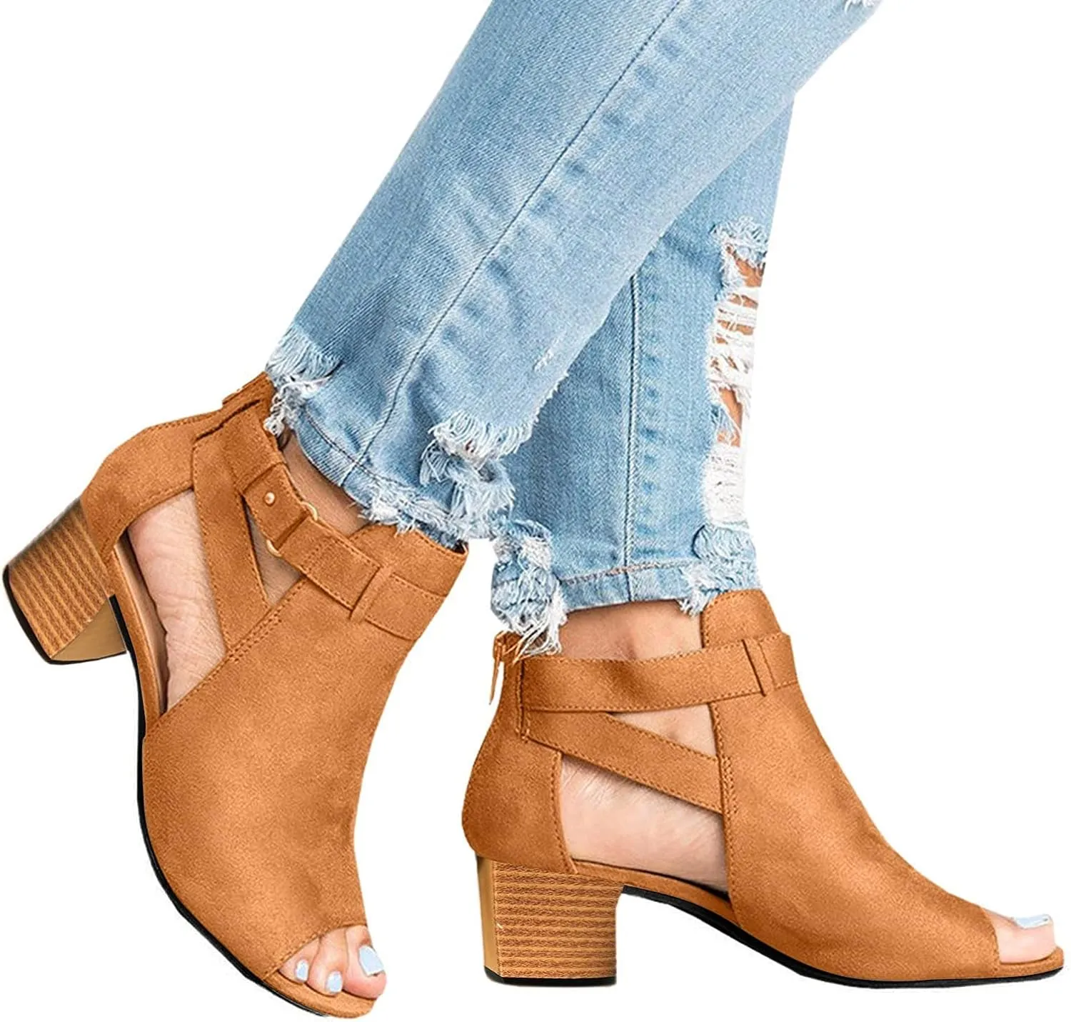 Shoes for Women Dressy, Women's Suede Peep Toe Ankle Booties Cut Out Stacked Block Heel Ankle Boots Drssy