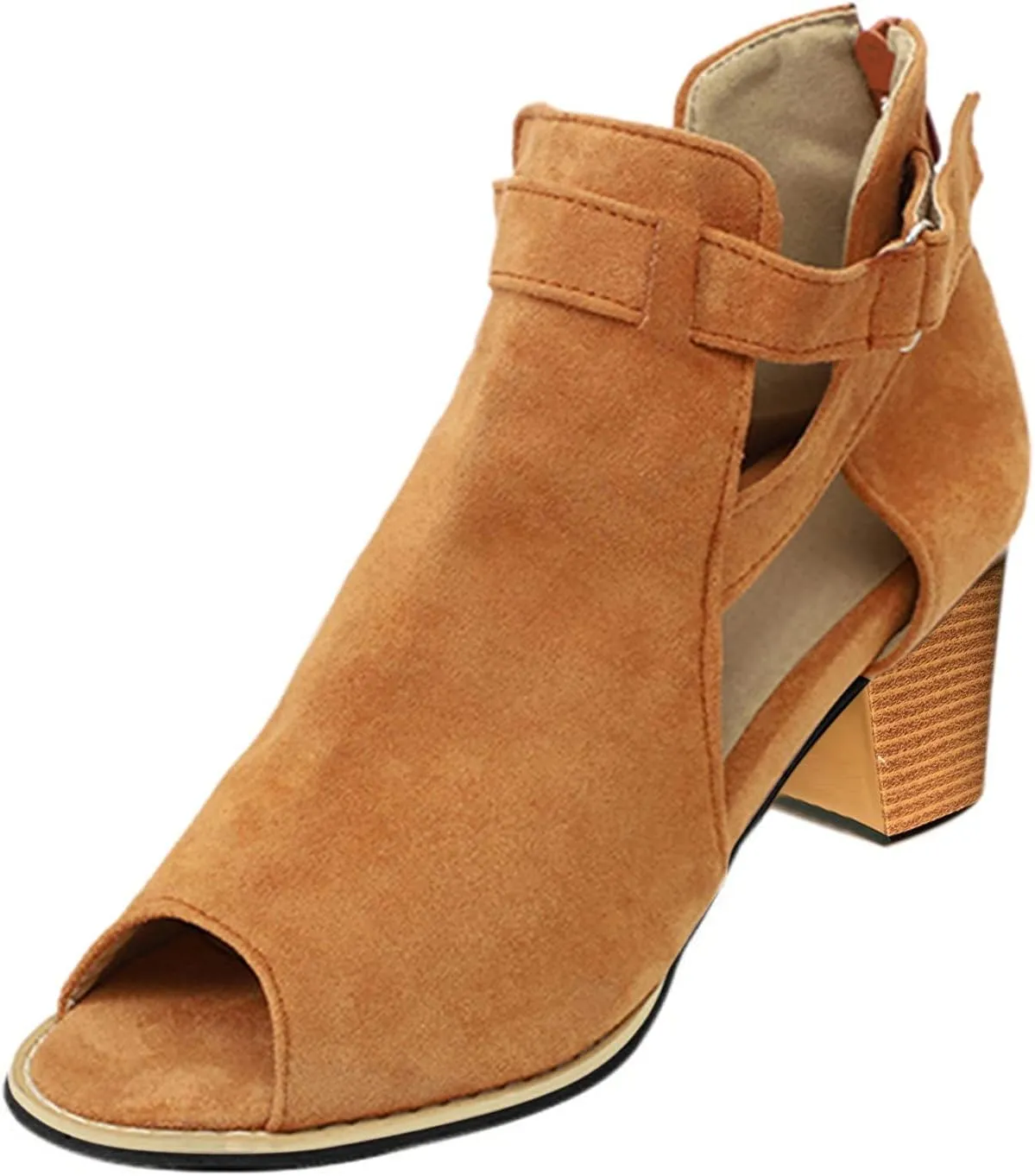 Shoes for Women Dressy, Women's Suede Peep Toe Ankle Booties Cut Out Stacked Block Heel Ankle Boots Drssy