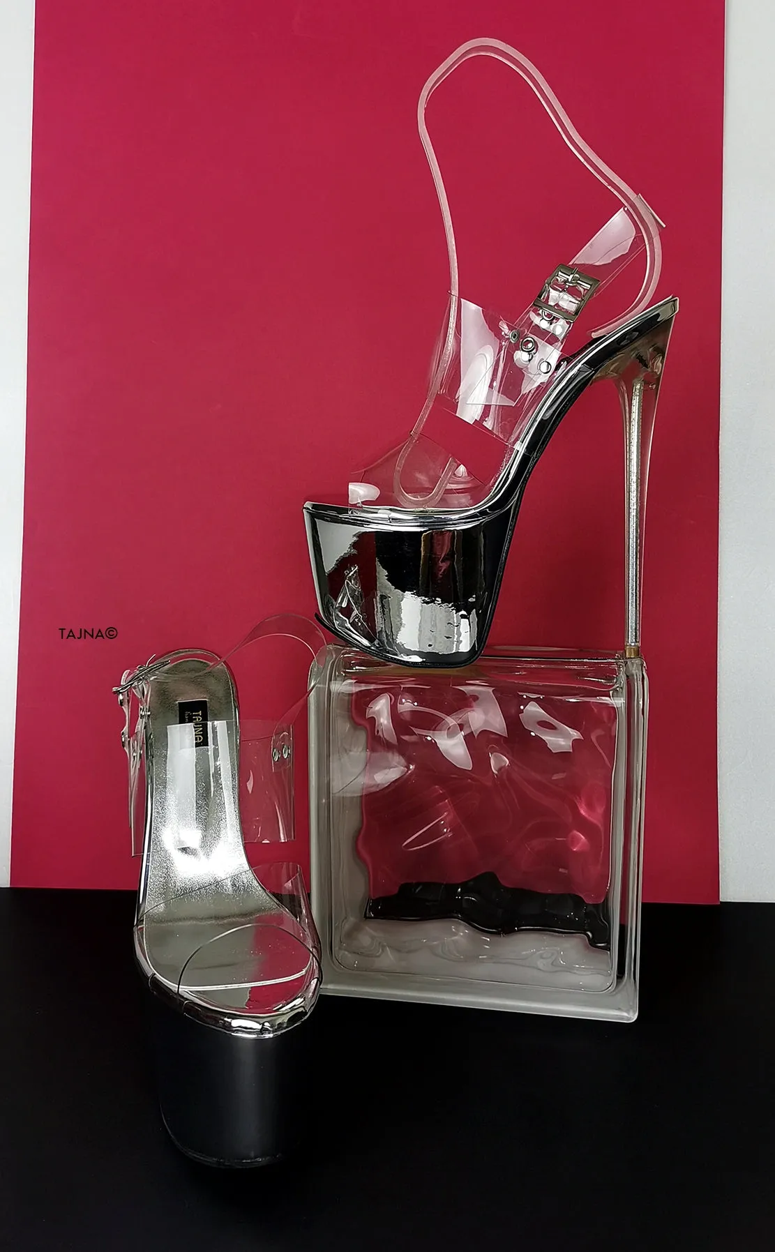 Silver Mirror Transparent High Heel Mules