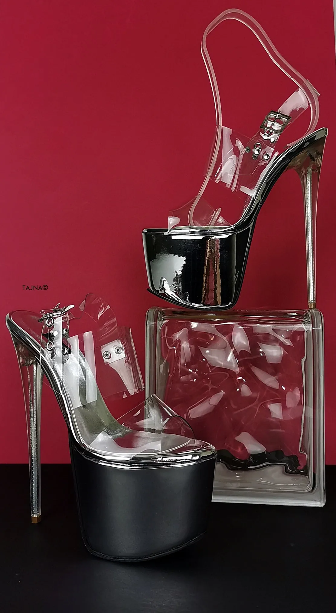 Silver Mirror Transparent High Heel Mules