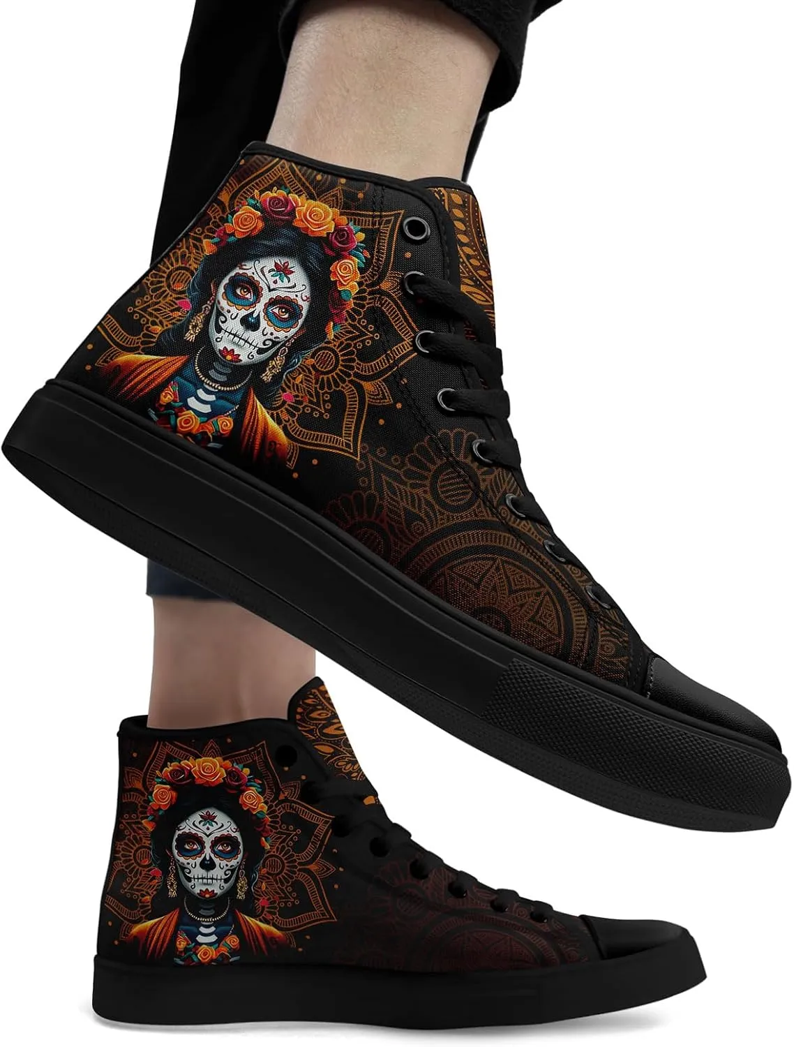 Skull Fashion High-Top Canvas Sneakers for Men Women Casual Tennis Shoes Classic Lace Up Walking Shoes