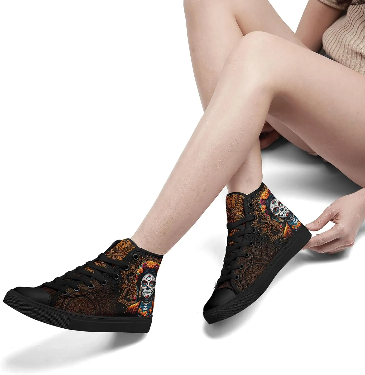 Skull Fashion High-Top Canvas Sneakers for Men Women Casual Tennis Shoes Classic Lace Up Walking Shoes