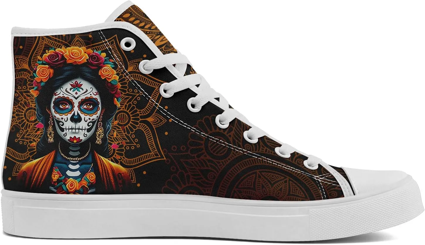 Skull Fashion High-Top Canvas Sneakers for Men Women Casual Tennis Shoes Classic Lace Up Walking Shoes