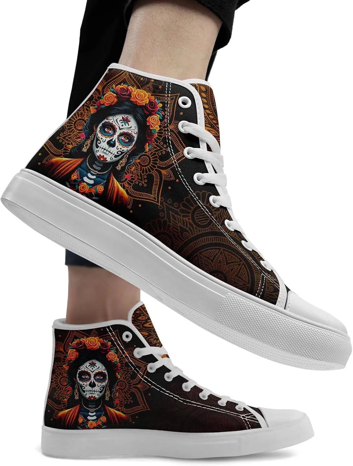 Skull Fashion High-Top Canvas Sneakers for Men Women Casual Tennis Shoes Classic Lace Up Walking Shoes