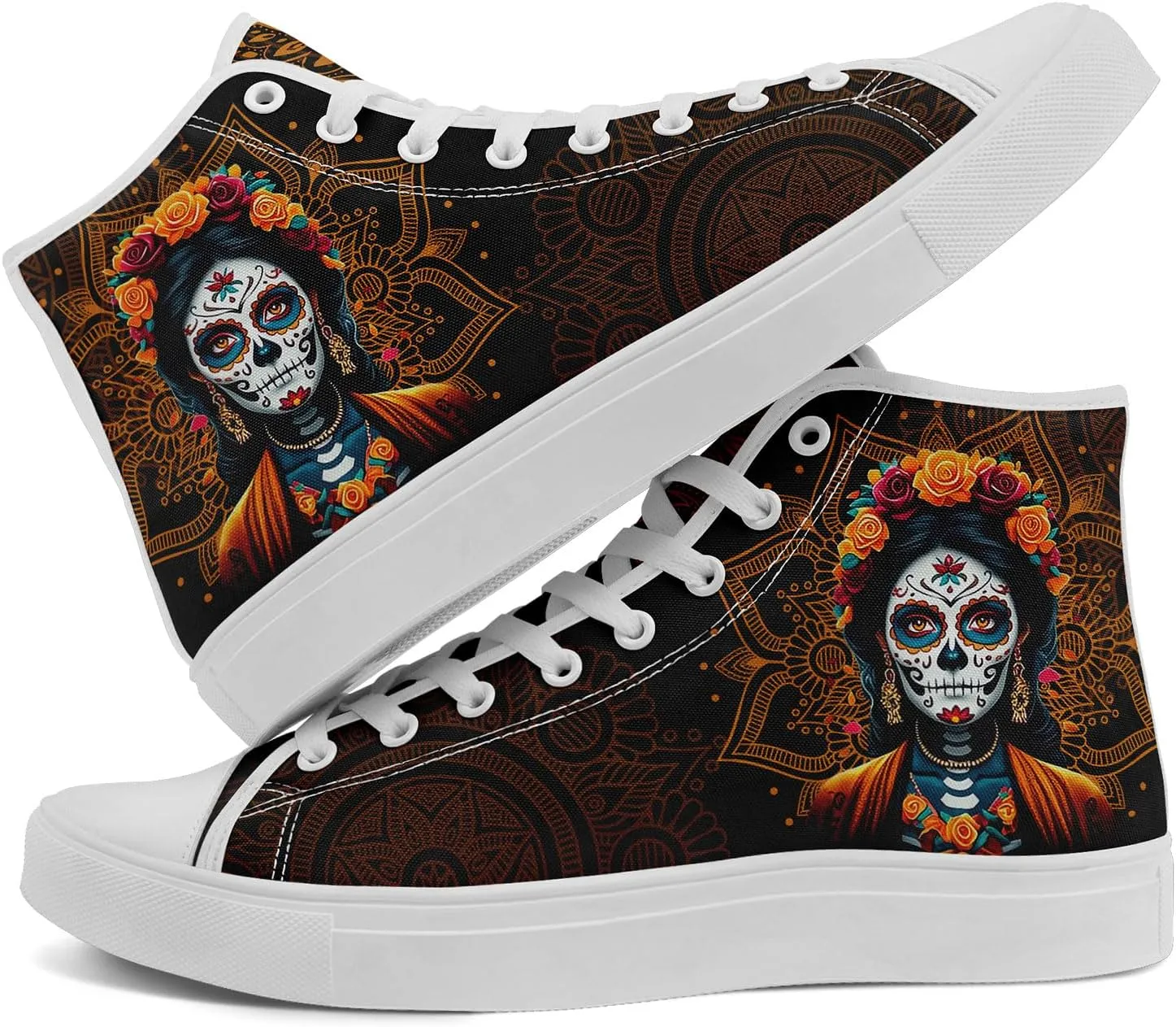 Skull Fashion High-Top Canvas Sneakers for Men Women Casual Tennis Shoes Classic Lace Up Walking Shoes