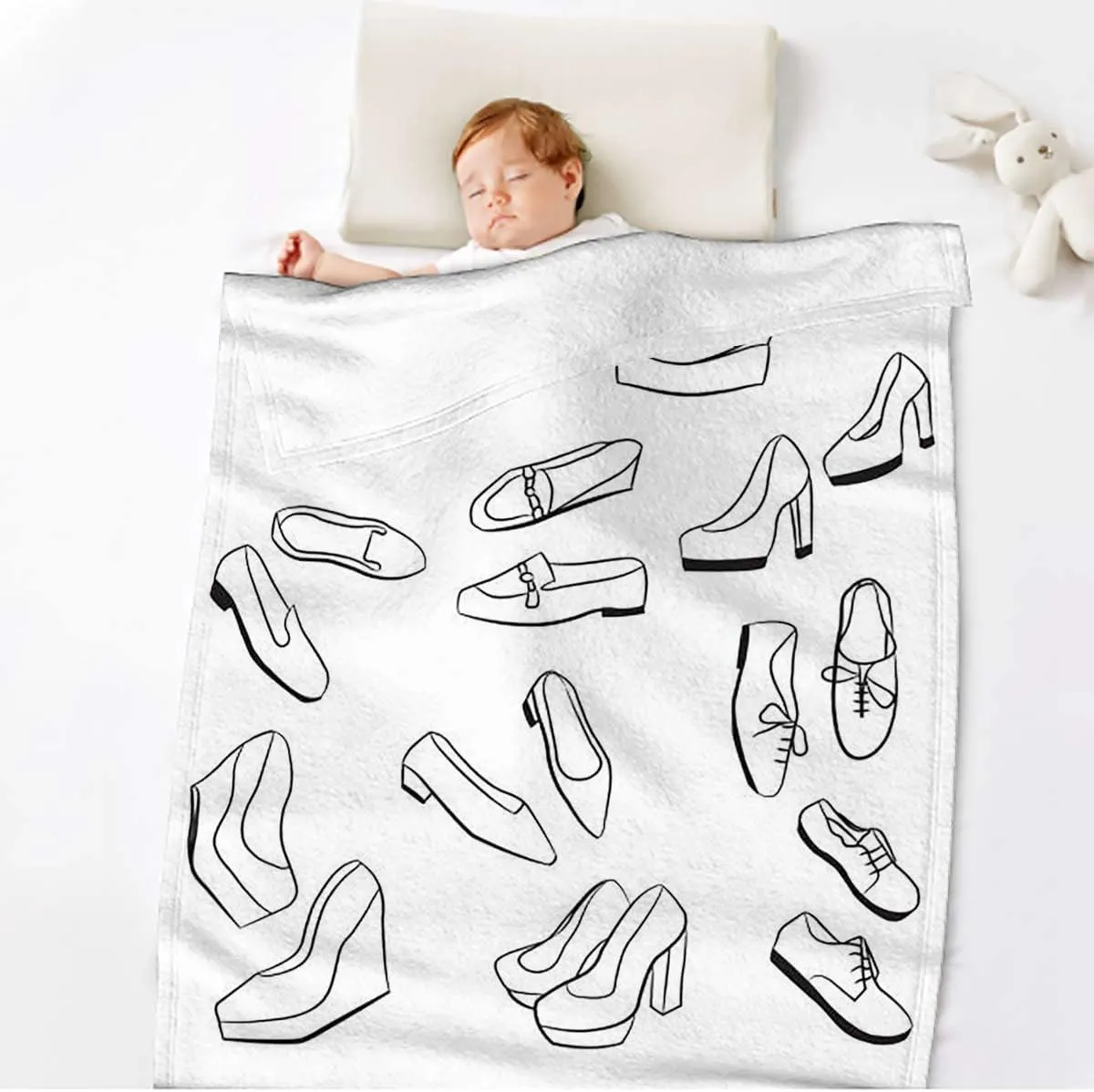 Sport Shoes Sneakers Black White Flannel Fleece Bed Blanket Throw Blanket Lightweight Cozy Plush Blanket for Bedroom Living Rooms Sofa Couch 50x60 Inches
