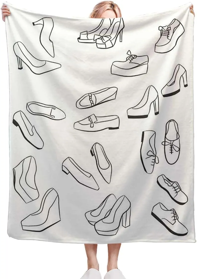 Sport Shoes Sneakers Black White Flannel Fleece Bed Blanket Throw Blanket Lightweight Cozy Plush Blanket for Bedroom Living Rooms Sofa Couch 50x60 Inches