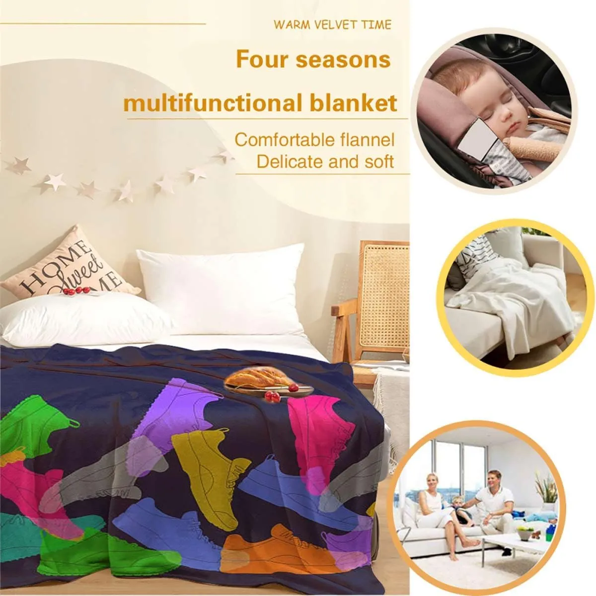 Sport Shoes Sneakers Colorful Throw Blanket for Couch Cozy Soft Blankets & Throws Lightweight Fleece Fall Fuzzy Blanket Couch Chairs Sofa Bedroom Living Room 40x60 Inches