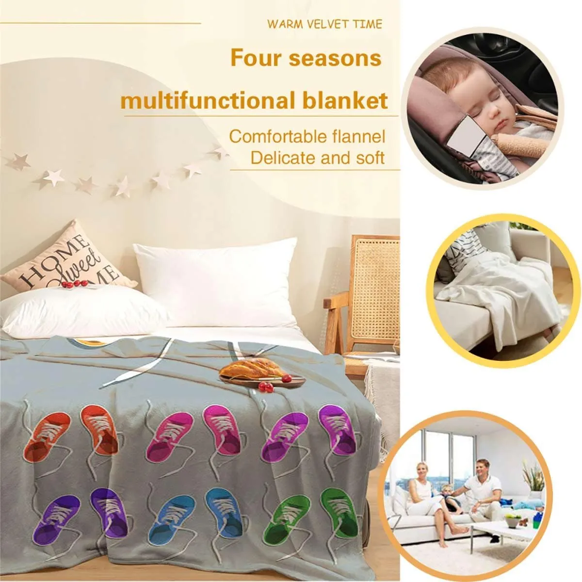 Sport Shoes Sneakers Super Soft Light Weight Blanket Prints Fleece Year Round Home Decor Fuzzy Warm and Cozy Throws, Couch and Gift, 50x60 Inches