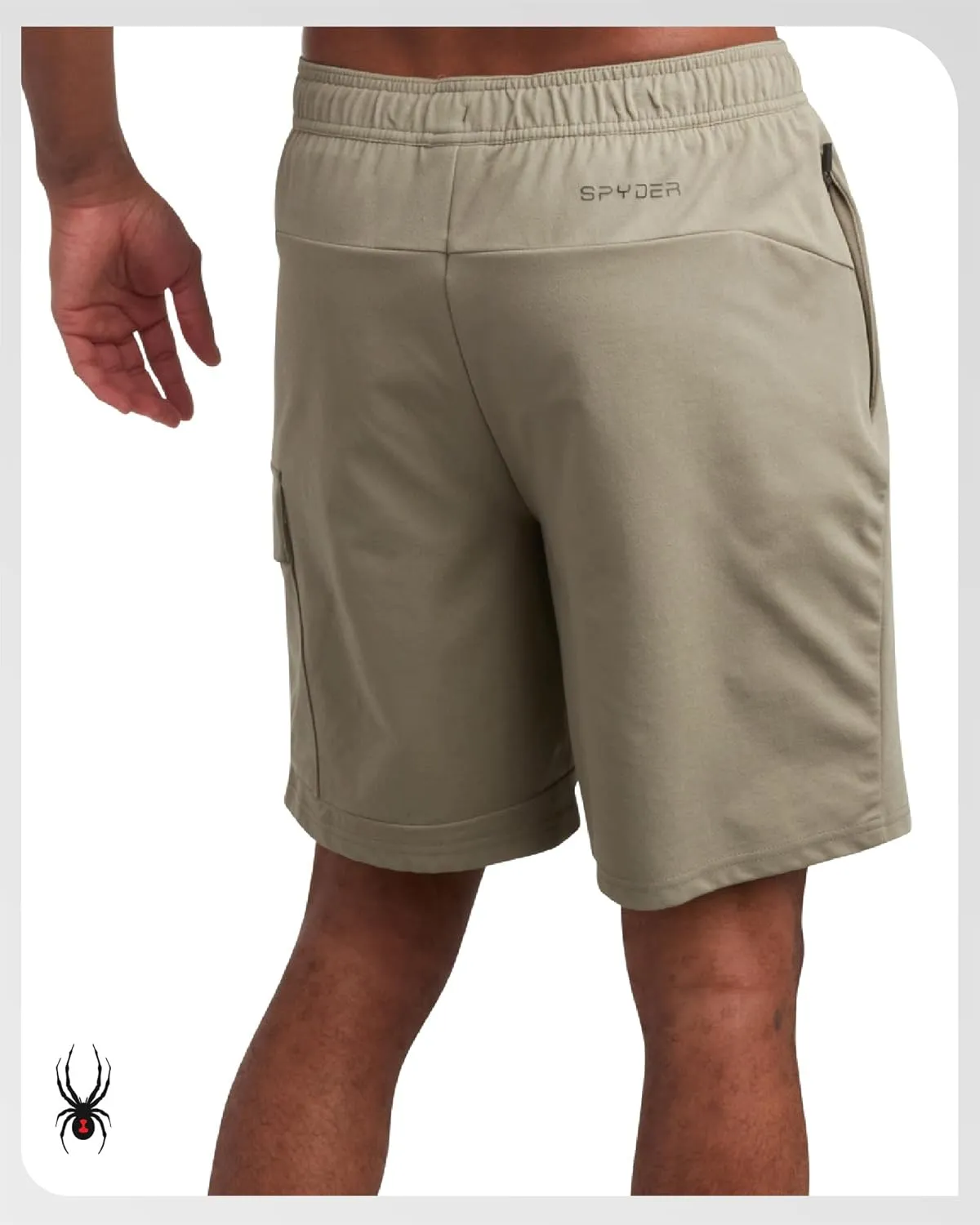 Spyder Mens Cargo Shorts - Stretch Tech Double Knit Fleece Athletic Shorts with Elastic Waistband Drawcord & Pockets (30-36)