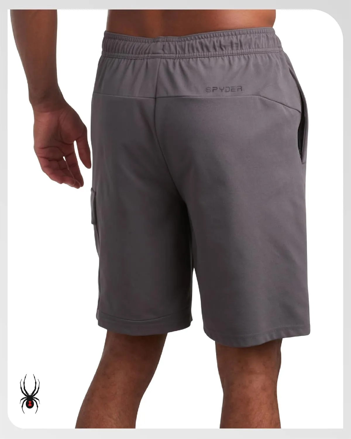 Spyder Mens Cargo Shorts - Stretch Tech Double Knit Fleece Athletic Shorts with Elastic Waistband Drawcord & Pockets (30-36)