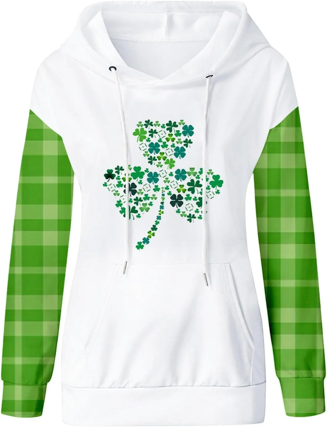 St. Patrick's Day Hoodies for Women Casual Long Sleeve Hooded Sweatshirts Novelty Clover Shamrock Print Pullover Tops