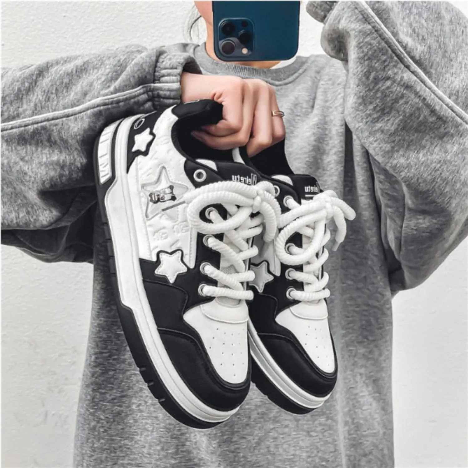 Star Chunky Sneakers for Women Trendy Casual Aesthetic Platform Skate Walking Shoes Couple Shoes