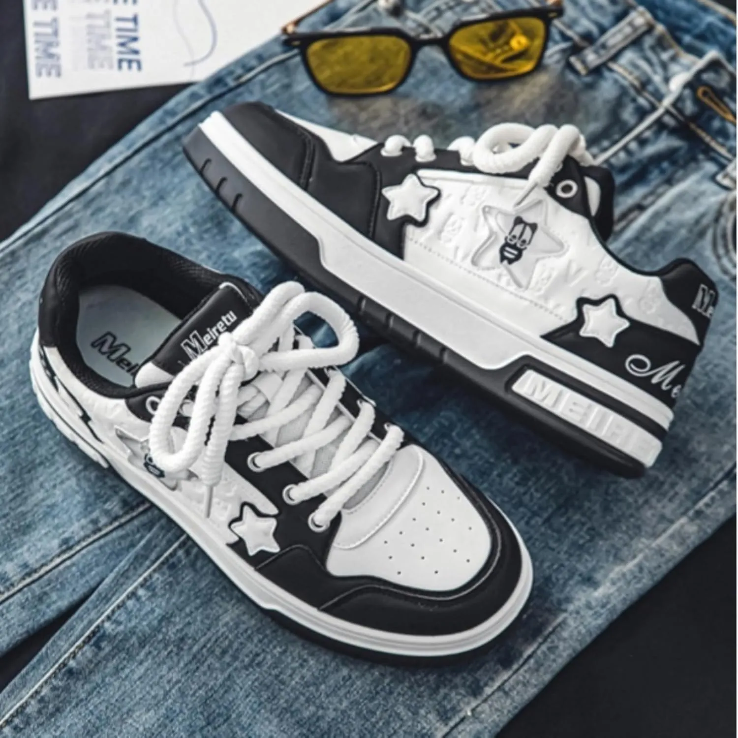 Star Chunky Sneakers for Women Trendy Casual Aesthetic Platform Skate Walking Shoes Couple Shoes