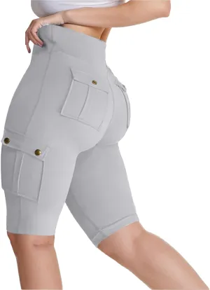 Stretchy High-Waisted Cargo Shorts for Women Stylish Multi-Pocket Legging Tummy Control Butt Lift Elastic Tight Pant
