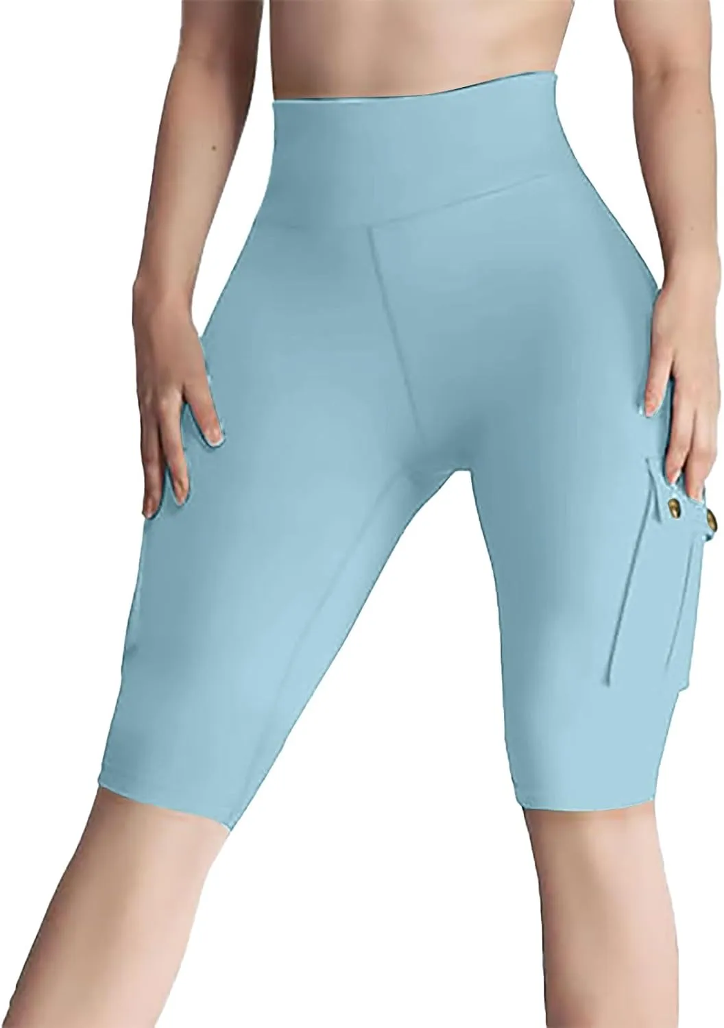 Stretchy High-Waisted Cargo Shorts for Women Stylish Multi-Pocket Legging Tummy Control Butt Lift Elastic Tight Pant