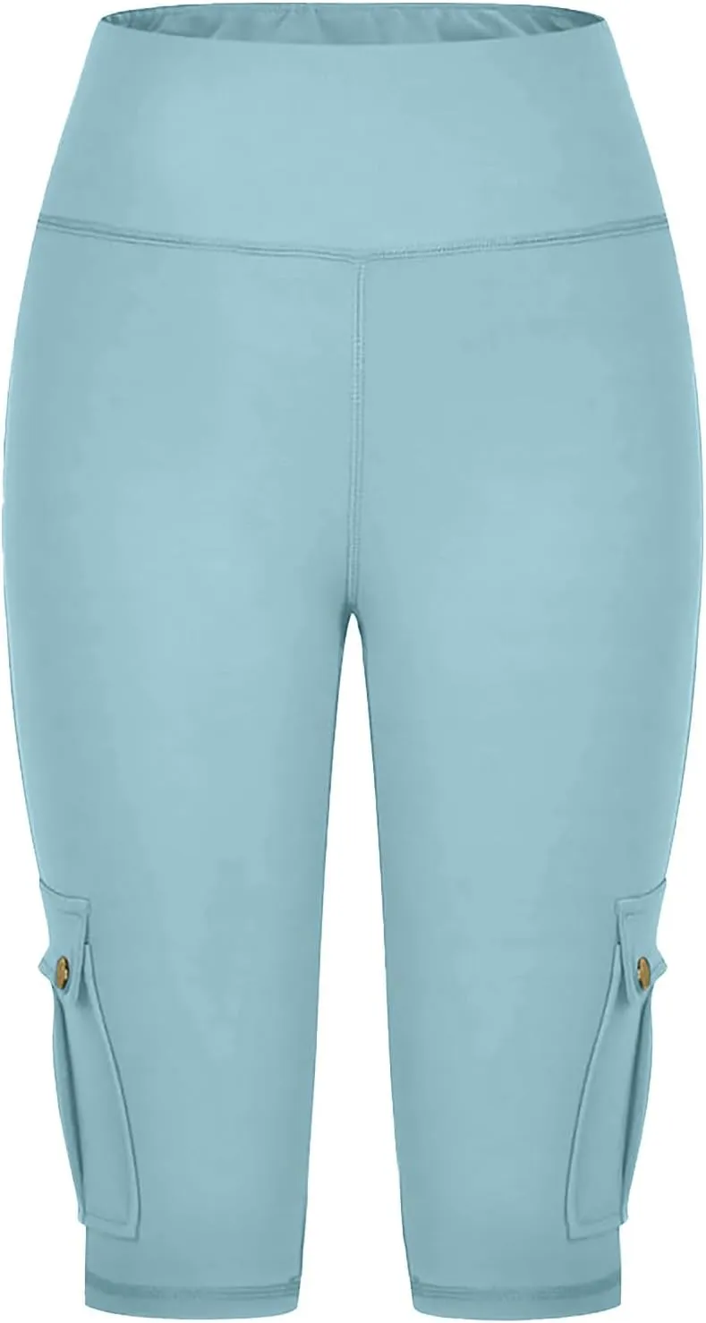 Stretchy High-Waisted Cargo Shorts for Women Stylish Multi-Pocket Legging Tummy Control Butt Lift Elastic Tight Pant