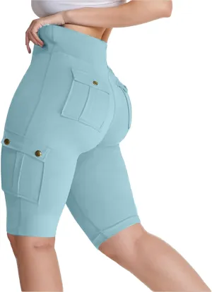 Stretchy High-Waisted Cargo Shorts for Women Stylish Multi-Pocket Legging Tummy Control Butt Lift Elastic Tight Pant