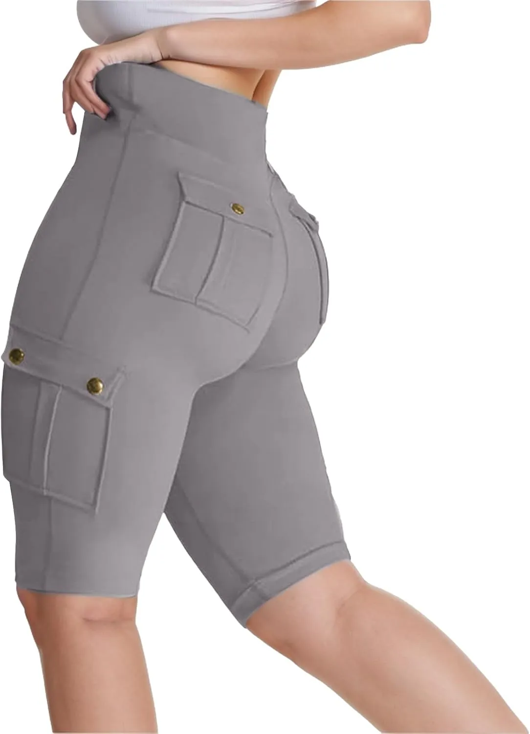 Stretchy High-Waisted Cargo Shorts for Women Stylish Multi-Pocket Legging Tummy Control Butt Lift Elastic Tight Pant