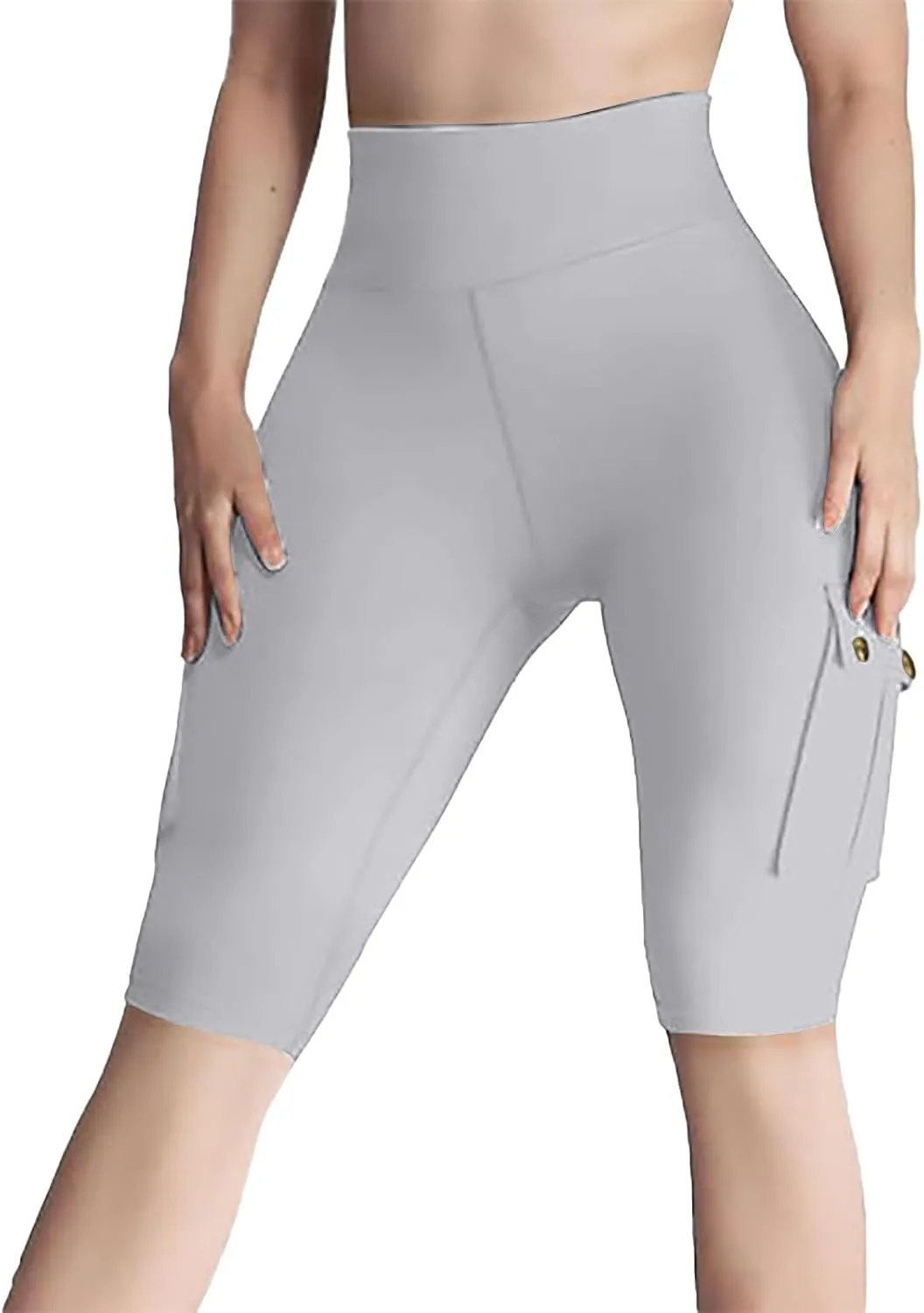 Stretchy High-Waisted Cargo Shorts for Women Stylish Multi-Pocket Legging Tummy Control Butt Lift Elastic Tight Pant