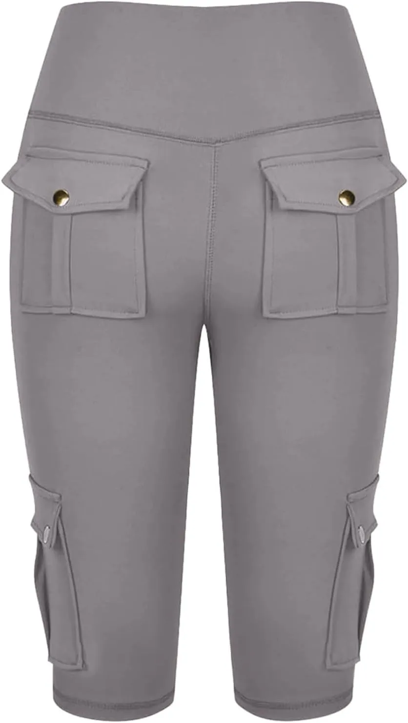 Stretchy High-Waisted Cargo Shorts for Women Stylish Multi-Pocket Legging Tummy Control Butt Lift Elastic Tight Pant