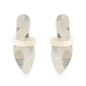 Subtle Abstract Fur-Lined Mules