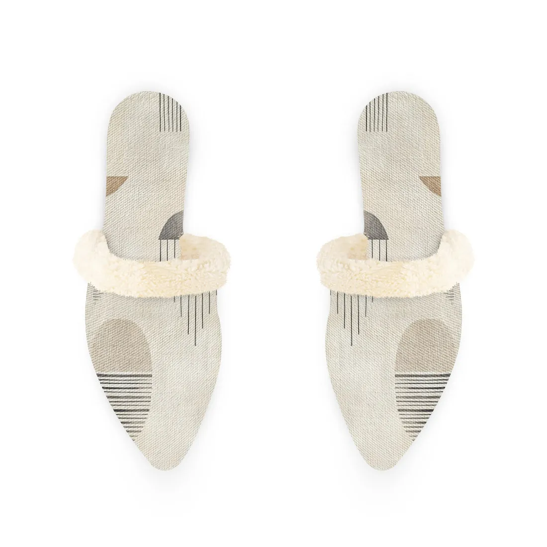 Subtle Abstract Fur-Lined Mules