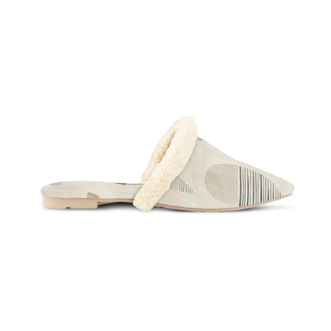 Subtle Abstract Fur-Lined Mules