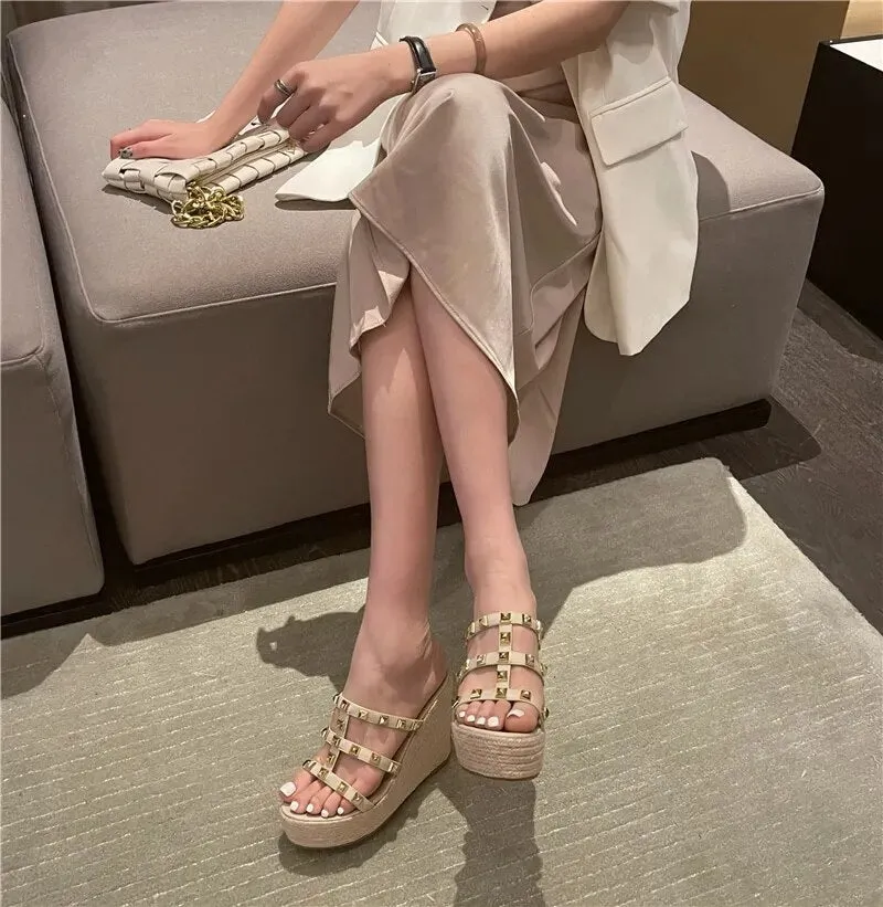 Summer Gladiator Clogs Wedge Espadrilles Thick High-heel Sandal CODE: KAR2420