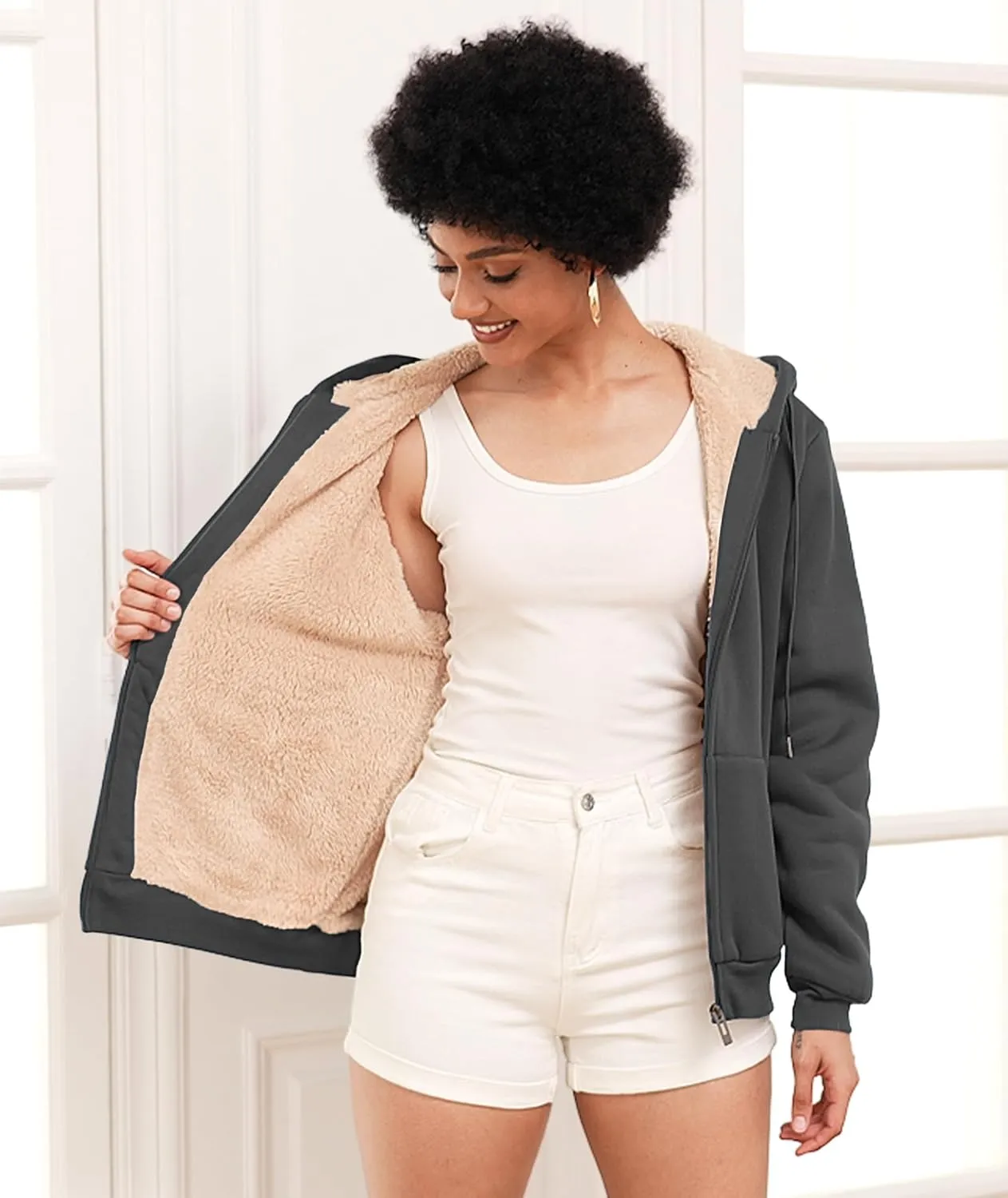 SWISSWELL Hoodies for Women Winter Fleece Sweatshirt - Full Zip Up Thick Sherpa Lined Hooded Jacket