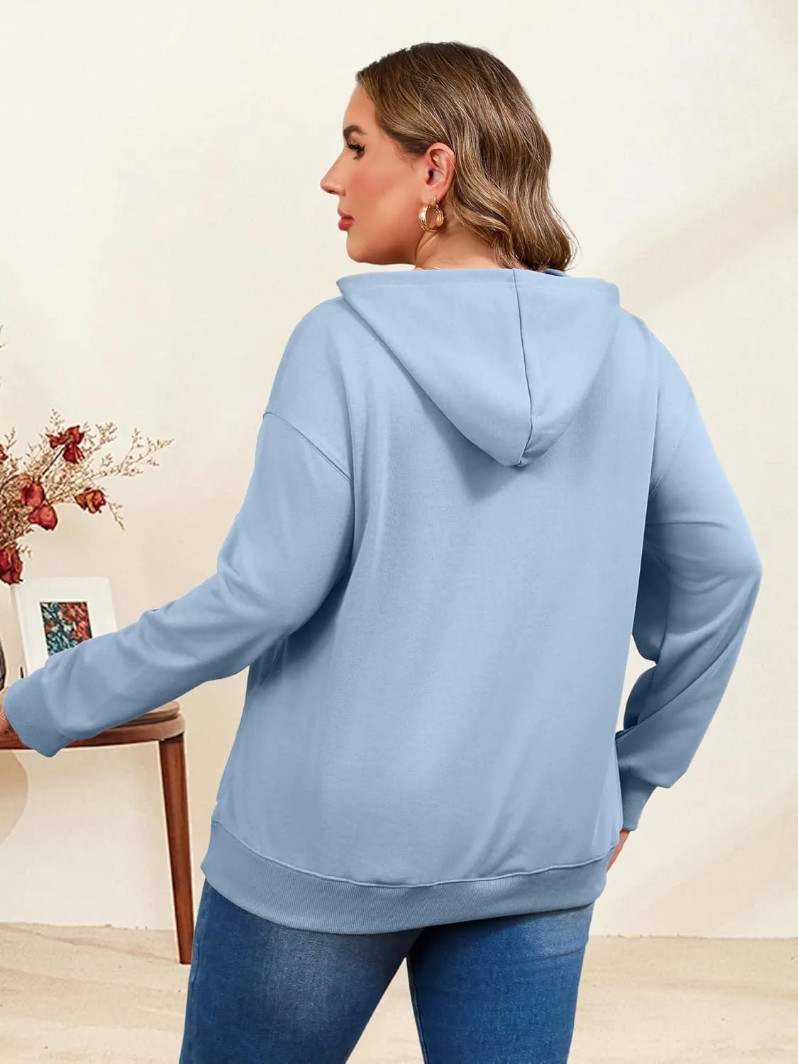 TAKEYAL Plus Size Sweatshirts for Women Pockets Half Zip Pullover Long Sleeve Oversized Drop Shoulder Y2K Clothes