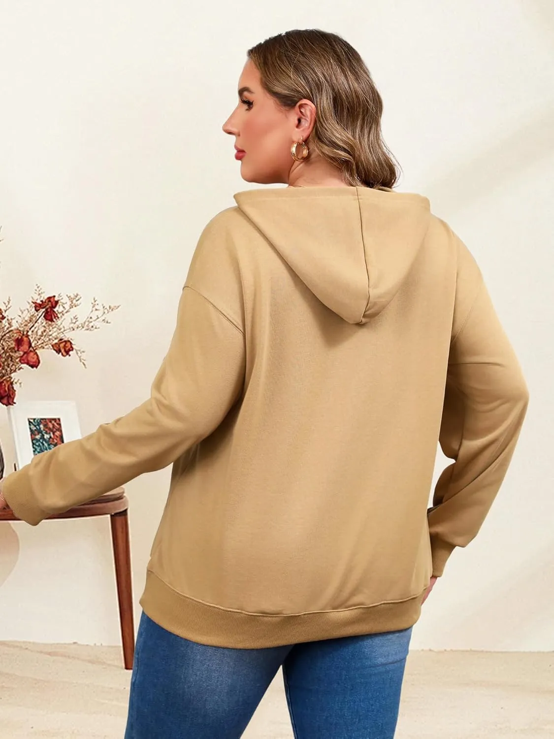 TAKEYAL Plus Size Sweatshirts for Women Pockets Half Zip Pullover Long Sleeve Oversized Drop Shoulder Y2K Clothes